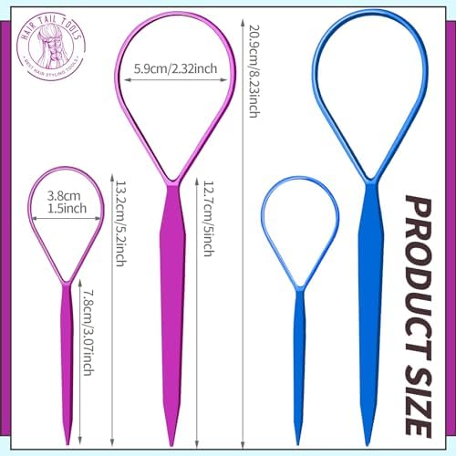 Teenitor 4pcs Pony Hair Tail Accessories, 2 Pairs French Braiding Tool, Turvy Styling Tool for Women Girls, Ponytail Pull Through Tool Purple/Blue - Image 2