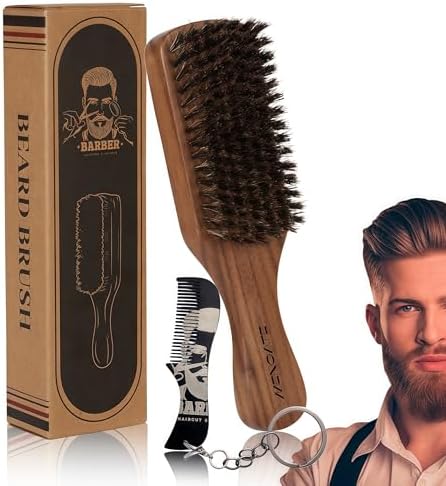 Men's Beard Brush, Walnut Wooden Handle, for Thick & Thin Hair, Slick Back by MenGate