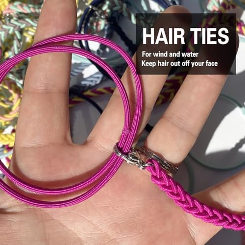 Elastic Hair Bands for Women, 25" No Tangle Spiral Hair Ties Damage-Free Ponytail Holders Wrap for Thick Long Hair Motorcycle Hair Accessories for Sports- Bike Riding Swim Skiing- Hot Pink/Blue/Aqua - Image 3