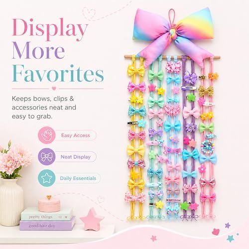 Suncalla Long Bow Holder for Girls Baby Rainbow Bow Hair Clip Organizer - Image 6