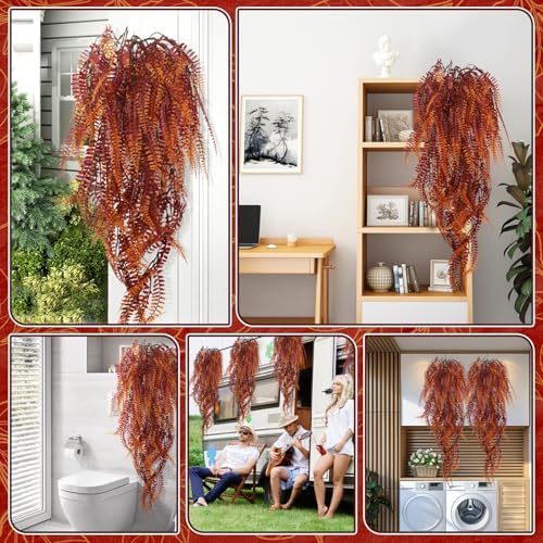 2-Pack Fake Hanging Plants, Faux Hanging Plant Artificial Greenery for Living Room Bedroom Boho Wall Shelf Indoor Outdoor Decor (Red Coreopsis) - Image 6