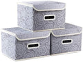 PRANDOM Collapsible Storage Boxes with Lids Fabric Decorative Storage Bins Cubes Organizer Containers Baskets with Cover Handles Divider for Bedroom Closet Living Room 9.8x7.9x6.7 Inch 3 Pack by Prandom