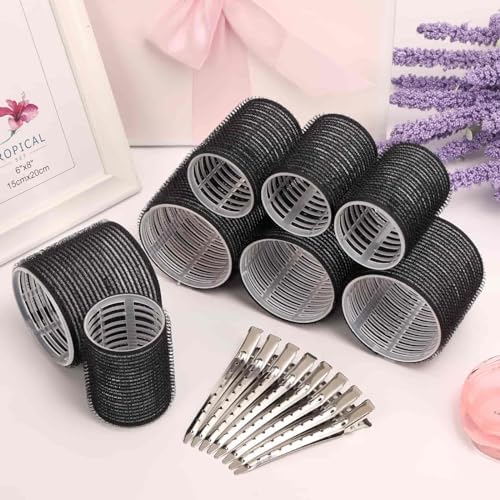 Self Grip Hair Rollers Curlers 16 Pcs Set with 8Pcs Hair Rollers 2 Sizes (4 Jumbo & 4 Large) and 8 Pcs Hair Clips for Long Medium Short Thick Fine Thin Hair Volume (Black) - Image 7