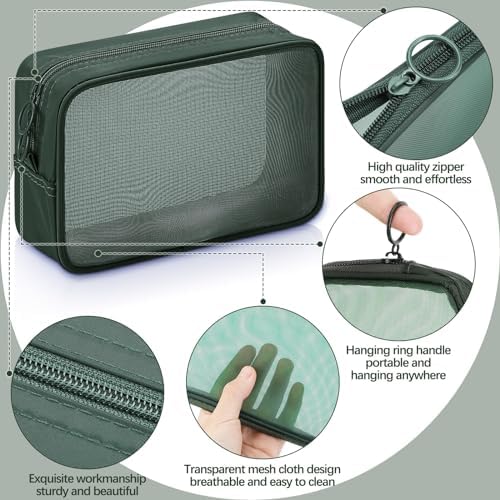 Weewooday 4Pcs Mesh Makeup Bag, Olive Green, Small, Large, Medium, Classic - Image 3