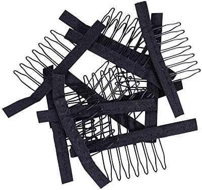 YANTAISIYU 50 pcs/lot Wig Combs for Making Wig Caps 7-teeth Hair Clips Steel Teeth with Cloth Wig Combs for Hairpiece Caps (Black) - Image 5