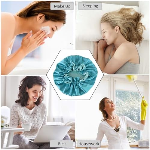 Silk Bonnet for Sleeping Satin Bonnets Double Layer Reversible Hair Cap Bonnet for Women Long Curly Braid Hair (ScubaBlue) - Image 5