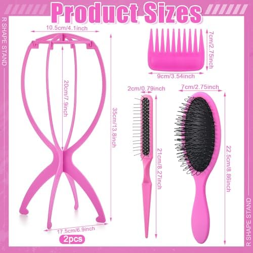 ProSuites 2 Pack Pink Wig Head Stand with 3 PCS Wig Brush Comb, Travel Wig Holder Comb Set for for Women Multiple Wigs - Image 2