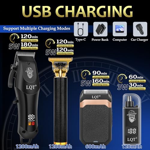 Hair Clippers for Men with LED Display, 4-Piece Cordless Grooming Kit with Hair Clipper, Beard Trimmer, Foil Shaver & Nose Trimmer, Complete Set for Home Barber - Image 2