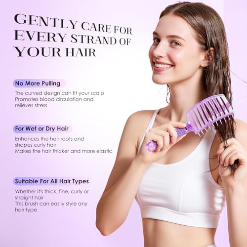 Hair Brush Set Curved Vented Brush Women Kids Curly Thick Fine Wet Dry Hair - Image 3