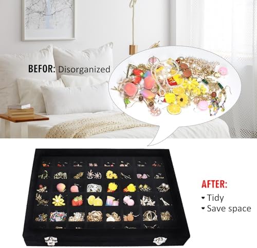 Vicoter 48 Grid Velvet Jewelry Tray Clear Lid Rings Earrings - Image 5