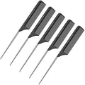 Professional 8.8 Inch Tail Comb (5 Pack) - Black Carbon Fiber and Stainless Steel Pintail - Anti Static and Heat Resistant Teasing Comb - Lightweight for All Hair Types by Salon+Grade+Styling+Combs