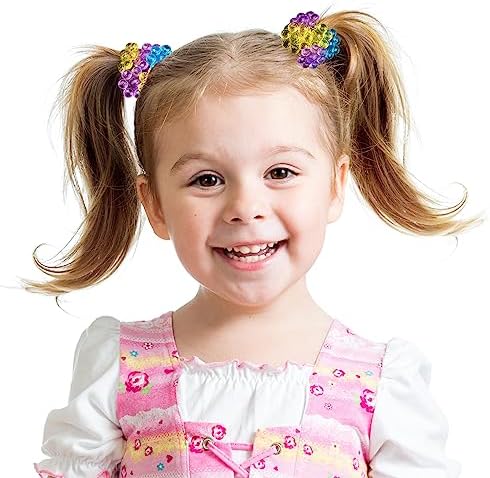 24pc Flower-Shaped Bright Multicolored Twin Bead Ponytail Ball Elastics - Image 7