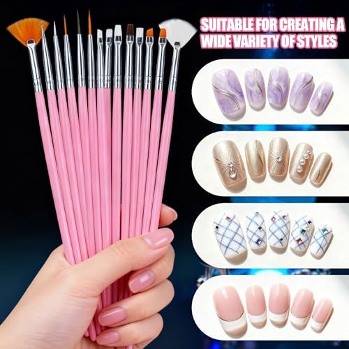 Artdone Nail Art Brushes With Nail Stands Nail Art Tool Set, Dotting Tools, Dust Brush,Striping Brushes for Long Lines, Drawing Pen For Gel Polish Design supply - Image 5