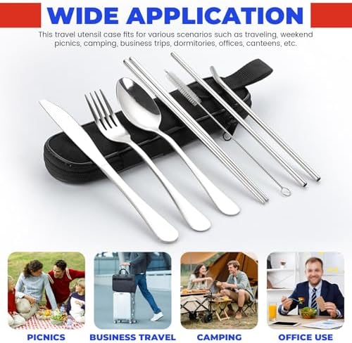 2 Pack Utensil Travel Case Carrying Bag, Felt Cutlery Utensil Pouch Zipper Flatware Holder Portable Silverware Storage Sleeve for Chopsticks Straw Spoon Knife Fork - Image 4