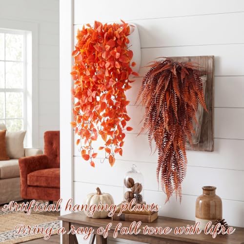 Daifunli 12 Pcs Artificial Fall Hanging Plants Fake Hanging Ferns Plastic Autumn Faux Plants for Wall Room Garden Garland Indoor Outdoor Decor No Basket - Image 6