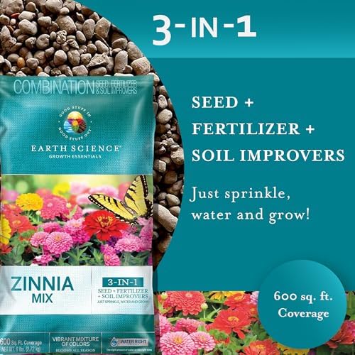 Earth Science Zinnia Wildflower Mix—6lb – 3-in-1 Seeds Plant Food & Soil Conditioner – Non-GMO Vibrant Blooming Flowers for Gardens Low Maintenance Attracts Pollinators – Covers 600 Sq Ft Eco-Friendly - Image 5