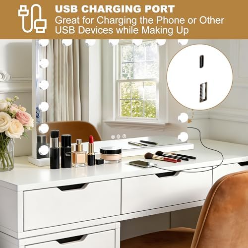 Moonee Vanity Mirror with Lights, Hollywood Lighted Makeup Mirror with 17 Dimmable Bulbs and 10X Magnification, 3 Colors Modes, Aluminum Metal Frame, Light Up Mirror for Tabletop/Wall（28" x 20"） - Image 4