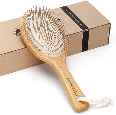Bamboo Brush with Metal Bristles, Smoothing & Scalp Massage by Combetter