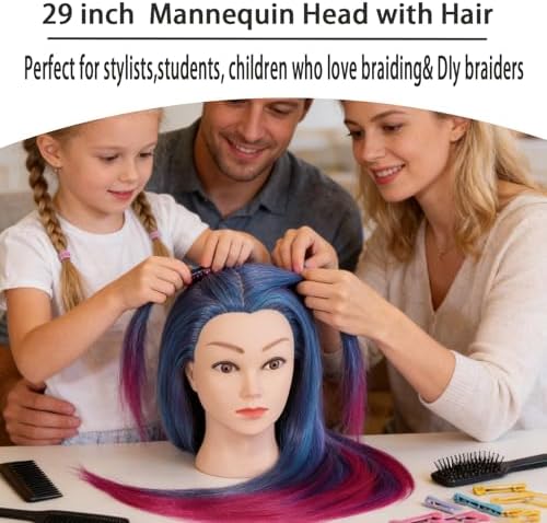 Mannequin Head with Hair, TopDirect 29" 100% Synthetic Fiber Training Head Manikin Cosmetology Hair Doll Head Styling Hairdressing Training Braiding Practice Heads with Clamp Holder and Tools - Image 3