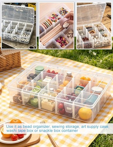 Hlotmeky Plastic Organizer Box with Dividers Bead Organizer 15 Large Grids Tackle box Organizer Clear Snackle Box Container - Image 5