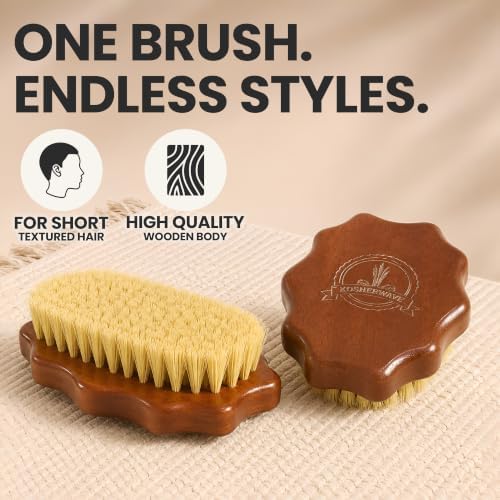 Kosher Beard Brush for Men, Vegan Agave Bristle Palm Brush, Hard Medium Wave for Curly Coarse Wavy Hair, No Handle Pocket size, Wet and Dry Use - Image 2