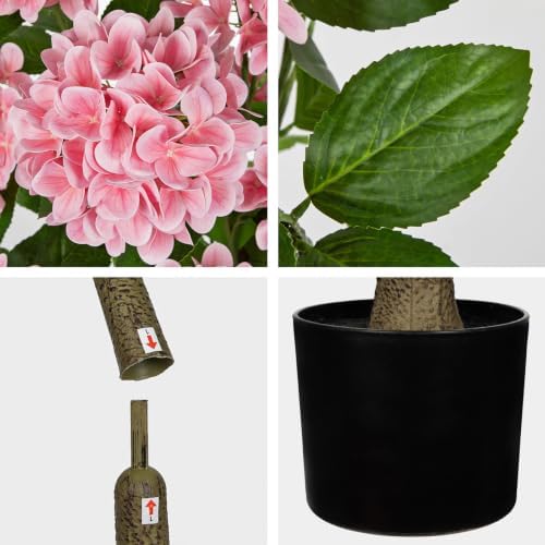 4FT Pink Hydrangea Artificial Flowers Tree 2 Pack Faux Hydrangea Potted - Image 3