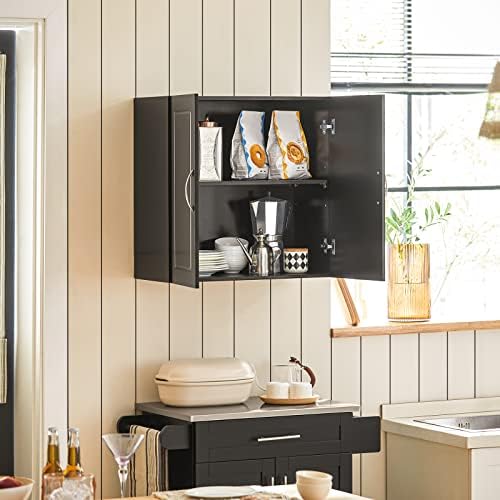 SoBuy Bathroom Kitchen Wall Cabinet, Garage or Laundry Room Storage Medicine Cabinet, Linen Tower Bath Cabine with Shelf, Black FRG231-SCH - Image 2
