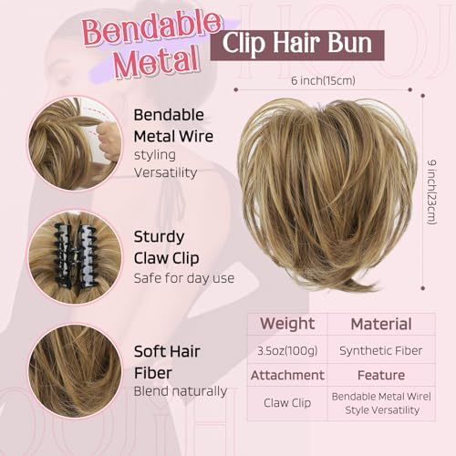 HOOJIH Clip in Ponytail Extension Straight Messy Hair Bun Pieces for Women - Image 2