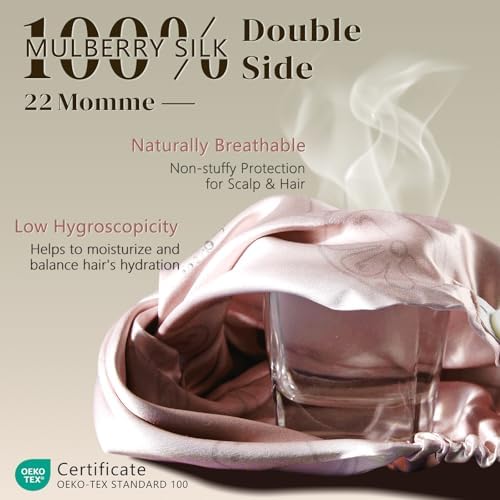 ZIMASILK 22 Momme 100% Pure Silk Bonnet for Sleeping, Pink-Fruit Line Art - Image 2