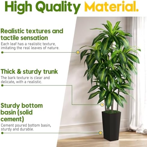 Artificial Dracaena Tree Indoor, 5FT Tall Fake Tree with Black Tall Planter - Image 2