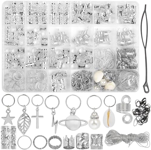 259 Pcs Hair Jewelry for Braids,Gold Hair Accessories for Women,Loc Jewelry for Hair Dreadlock Metal Hair Charms Braids Rings Cuffs Clips for Dreadlock Accessories Extensions Decorations Silver by TEBIEKOY