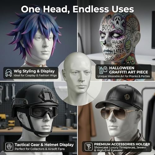 Male Mannequin Head for Display – Realistic PVC Head Model for Wigs, Hats, Headphones, Jewelry, Salon and Home Decoration,Whate - Image 2