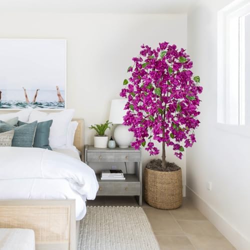 Briful Artificial Bougainvillea Flower Tree in Black Pot - 59in Tall Faux Silk Bougainvillea Floral Tree with Realistic Trunk Fake Bougainvillea Plant for Home Office Living Outdoor Porch Décor - Image 6
