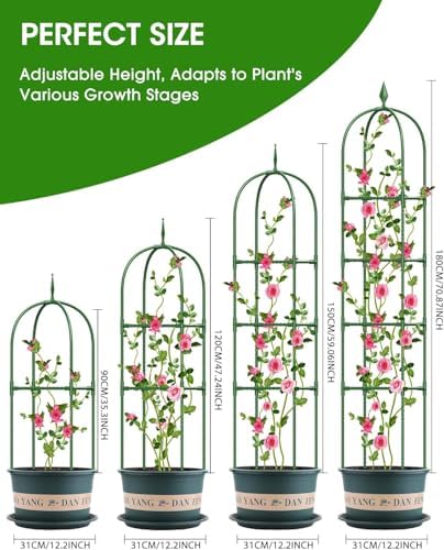 Garden Obelisk Trellis for Climbing Plants, 6FT Garden Obelisk Rustproof PE Coated Metal Potted Plant Climbing Support, Thickened Tube Plant Tower Trellis for Clematis Vine Support Indoor (2 Pack) - Image 3