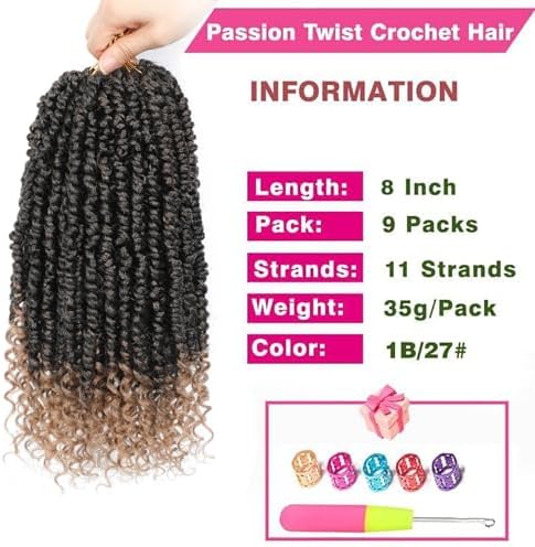 Passion Twist Crochet Hair 8" 1B/27 Pre-Looped 9Packs - Image 3