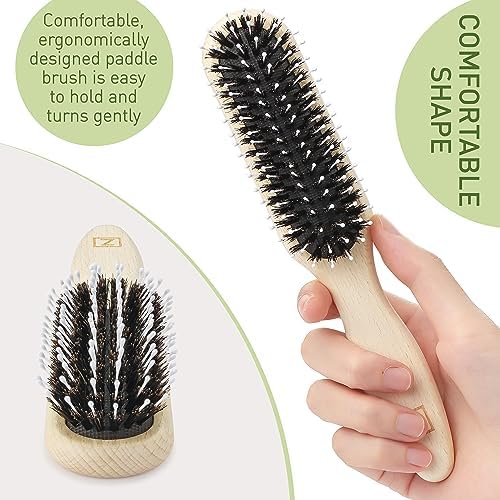 Natural Boar Bristle Hair Brush for Women, Men, Kids; Dry and Wet Detangling Hair Brush Gently Enhances Shine, Smooths Frizz and Prevents Breakage in Fine and Straight, Thick and Curly Hair (long) - Image 5