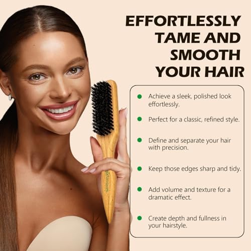 Boar Bristle Slick Back Hair Brush for Sleek Ponytail Bun & Smoothing Baby Hairs & Flyaways - Soft Boar Brush Hair Comb for Women & Men - Teasing Hairbrush with Wide Rat Tail for Sectioning & Parting - Image 4