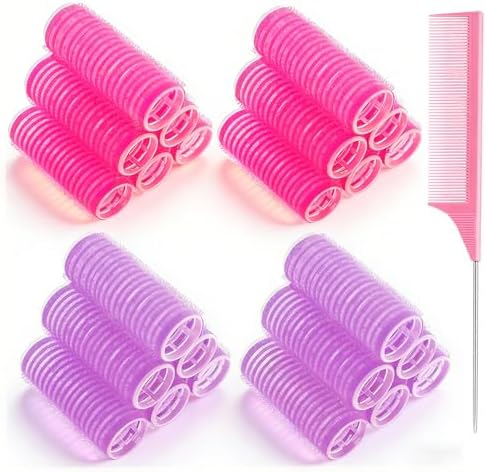 24 Pcs Self-Grip Small Hair Rollers Curlers Set, 25 mm, Rose Red and Purple by obeobyhairaccessories