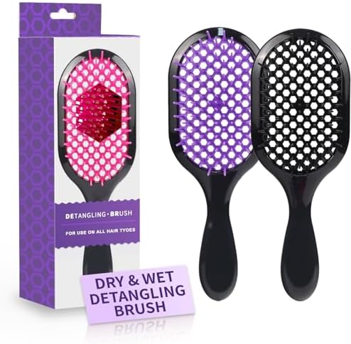 Detangling Brush,2 Pack Detangler Brush, Gentle & Effective Detangling on Wet or Dry Fragile Hair Types,Ultra-light, Detangling Brsuh ventilated and antistatic hairbrush (Black+purple) by Mejglrc