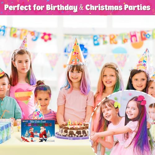 New Hair Chalk Comb Temporary Hair Color Dye for Girls Kids, Washable Hair Chalk for Girls Age 4 5 6 7 8 9 10-12 Birthday Christmas New Year Cosplay Hair DIY Party - Image 4