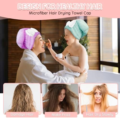 Microfiber Hair Drying Caps, 5-Pack Extra Soft and Ultra Absorbent - Image 2