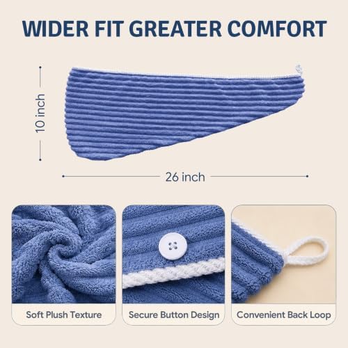 2 Pack Microfiber Hair Towel Wraps, Quick Dry Turbans, Blue & Gray - Image 2