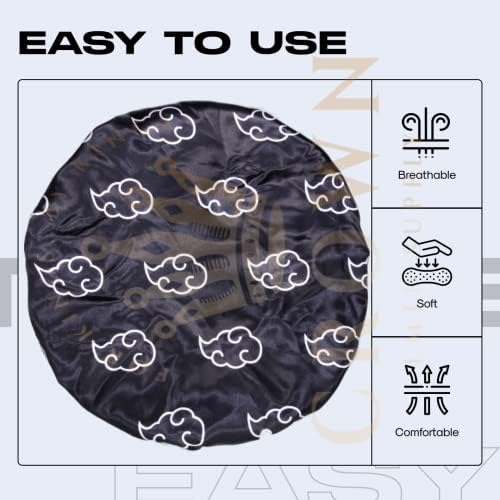 Large Silky Design Anime Bonnet with Elastic Soft Band Adjustable for Women and Men, Comfortable Satin Fabric, BlackcloudB - Image 5