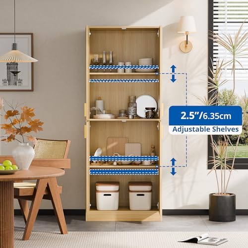 Cozy Castle Kitchen Pantry Cabinet, 71" Tall Wood Cupboard with Doors and Adjustable Shelves, Freestanding Food Storage Organizer for Dining Room, Kitchen, Living Room, Oak - Image 5