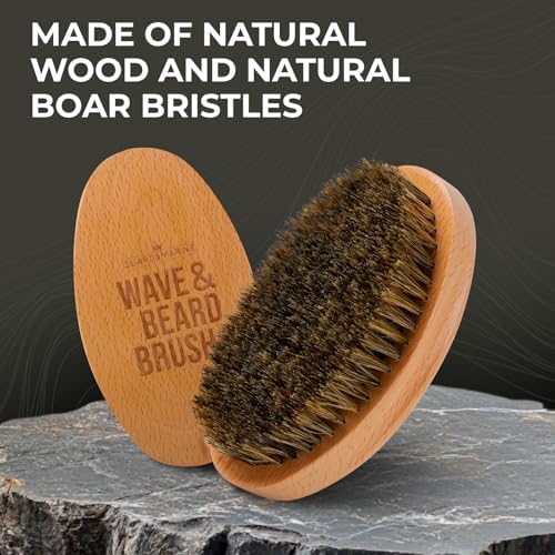 GUARD&MARINE Wave & Beard Brush for Men – Natural Boar Bristles, Palm Curve Design, Wood Handle – Shapes 360 Waves & Softens Beard - Image 5