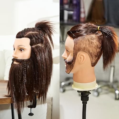Male Mannequin Head with Hair & Beard, 10" Barber Practice Head Cosmetology Training Manikin Head Doll for Hair Styling Cutting & Beard Trimming with Clamp (Black) - Image 3