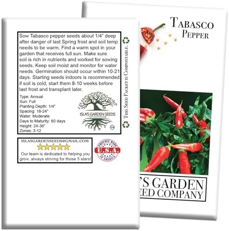 Tabasco Red Hot Chili Pepper Seeds (Capsicum frutescens) – 50+ Non-GMO Heirloom Seeds by Isla’s Garden Seeds, Fiery Compact Variety Producing Red Peppers w Bold Tangy Heat, Hot Sauces, Salsas & Drying - Image 7