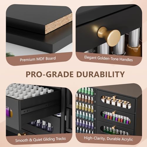 OmySalon Nail Polish Organizer Cabinet with Drawers, 47.2" L Large Nail Salon Storage for Polish & Powder, 7 Clear & 10 Visual Drawers, Wooden Beauty Salon Furniture (Black) - Image 6
