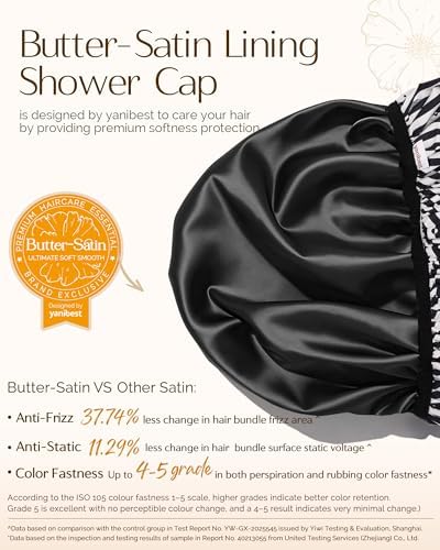 Yanibest Frizz Free Satin Lined Shower Cap with Soft Elastic Band - Image 3