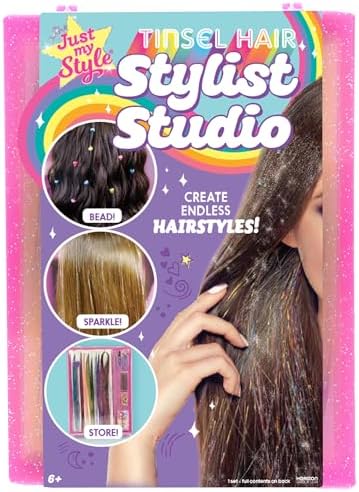 Just My Style Tinsel Hair Stylist Studio, Fairy Hair Tinsel Kit, 9 Colorful Tinsel Strands & Hair Beading Tool, Hair Extensions for Kids, Fun Hair Accessories for Teens, Great Gifts for Preteens by JustMyStyle